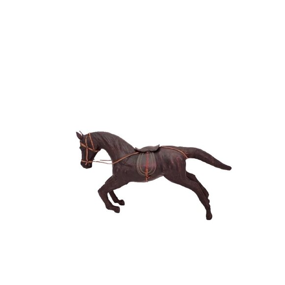 Leather Wrapped Horse Statue Figure 16"L x 10"H Equestrian Equine Glass Eye Vtg - Picture 13 of 16